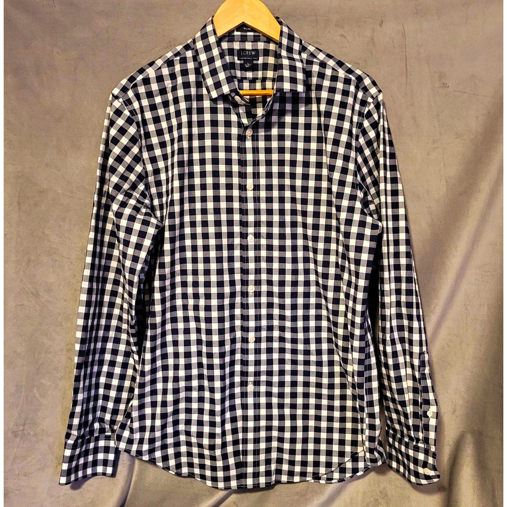 J.Crew Flex Wrinkle Free Slim Fit Blue/White Check Button-Up Shirt Long Sleeve L